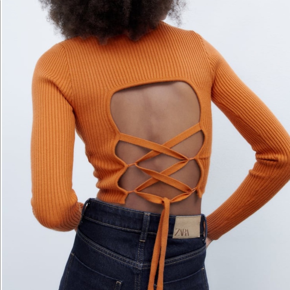 NWT Zara orange open back knit sweater